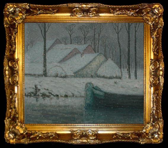 framed  William Degouwe de Nuncques Snowy landscape with barge, ta009-2